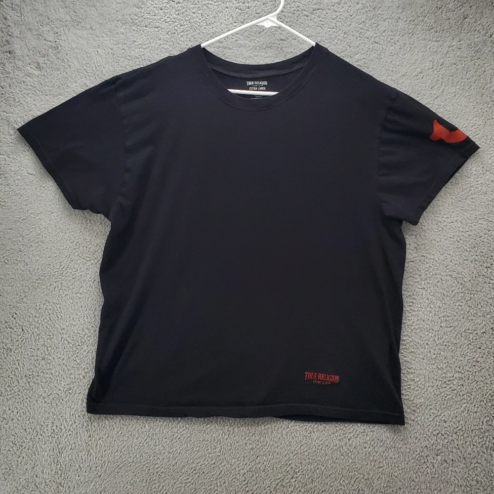 True Religion T Shirt Mens XL Black Red Logo